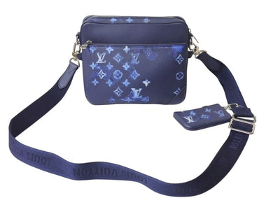 新品同様 LOUIS VUITTON ルイヴィトン モノグラム ウォーターカラー トリオ メッセンジャー ショルダーバッグ M57840 ブルー 中古 4b002998