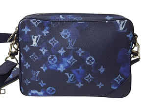 新品同様 LOUIS VUITTON ルイヴィトン モノグラム ウォーターカラー トリオ メッセンジャー ショルダーバッグ M57840 ブルー 中古 4b002998