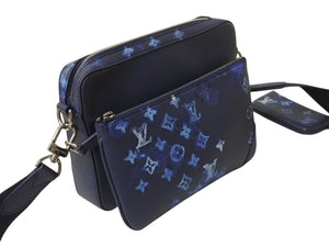 新品同様 LOUIS VUITTON ルイヴィトン モノグラム ウォーターカラー トリオ メッセンジャー ショルダーバッグ M57840 ブルー 中古 4b002998