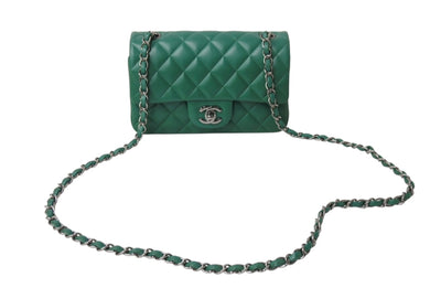 極美品 CHANEL シャネル 横長 20cm ショルダーバッグ A69900 23番台 ミニマトラッセ グリーン ショルダーチェーン ラムスキン 中古 4b003005