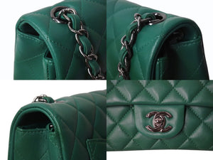 極美品 CHANEL シャネル 横長 20cm ショルダーバッグ A69900 23番台 ミニマトラッセ グリーン ショルダーチェーン ラムスキン 中古 4b003005