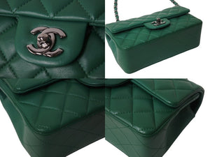 極美品 CHANEL シャネル 横長 20cm ショルダーバッグ A69900 23番台 ミニマトラッセ グリーン ショルダーチェーン ラムスキン 中古 4b003005