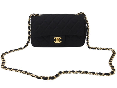 CHANEL シャネル ミニマトラッセ シングルフラップ シングルチェーン 19番台 コットンジャージー ブラック ゴールド金具 美品 中古 4b003011