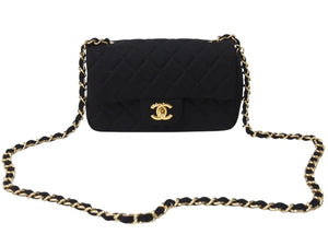 CHANEL シャネル ミニマトラッセ シングルフラップ シングルチェーン 19番台 コットンジャージー ブラック ゴールド金具 美品 中古 4b003011