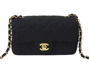 CHANEL シャネル ミニマトラッセ シングルフラップ シングルチェーン 19番台 コットンジャージー ブラック ゴールド金具 美品 中古 4b003011