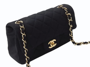 CHANEL シャネル ミニマトラッセ シングルフラップ シングルチェーン 19番台 コットンジャージー ブラック ゴールド金具 美品 中古 4b003011