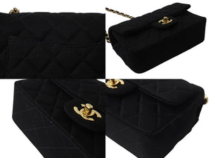 CHANEL シャネル ミニマトラッセ シングルフラップ シングルチェーン 19番台 コットンジャージー ブラック ゴールド金具 美品 中古 4b003011