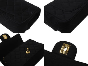 CHANEL シャネル ミニマトラッセ シングルフラップ シングルチェーン 19番台 コットンジャージー ブラック ゴールド金具 美品 中古 4b003011