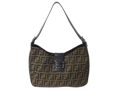 FENDI フェンディ マンマバケット ホーボー ワンショルダーバッグ 8BR036 ズッカ柄 キャンバス レザー ブラウン 美品 中古 4b003022