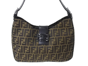 FENDI フェンディ マンマバケット ホーボー ワンショルダーバッグ 8BR036 ズッカ柄 キャンバス レザー ブラウン 美品 中古 4b003022