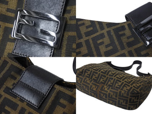 FENDI フェンディ マンマバケット ホーボー ワンショルダーバッグ 8BR036 ズッカ柄 キャンバス レザー ブラウン 美品 中古 4b003022