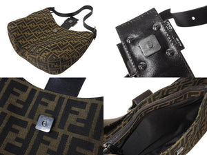 FENDI フェンディ マンマバケット ホーボー ワンショルダーバッグ 8BR036 ズッカ柄 キャンバス レザー ブラウン 美品 中古 4b003022