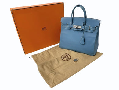 極美品 エルメス HERMES オータクロア 28 ハンドバッグ エプソン ブルージーン シルバー金具 口J刻印 中古 4b003028
