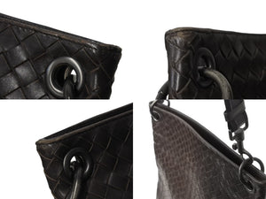 BOTTEGAVENETA ボッテガヴェネタ イントレチャート ショルダーバッグ ブラウン レザー 美品 中古 4b003034
