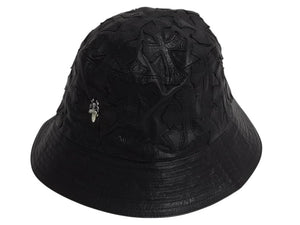 CHROME HEARTS クロムハーツ U-CHUM-LTHR セメタリークロスパッチ レザーバケットハット サイズM ダガー 美品 中古 4b003162
