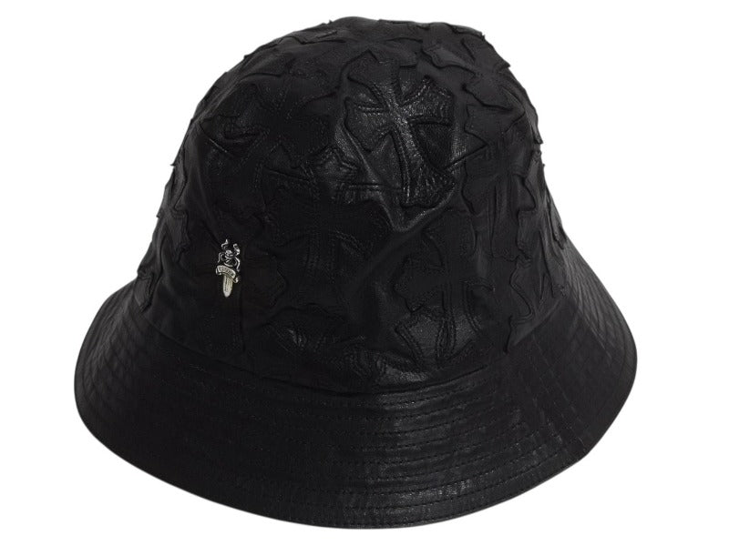 CHROME HEARTS クロムハーツ U-CHUM-LTHR セメタリークロスパッチ レザーバケットハット サイズM ダガー 美品 中古 4b003162