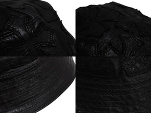 CHROME HEARTS クロムハーツ U-CHUM-LTHR セメタリークロスパッチ レザーバケットハット サイズM ダガー 美品 中古 4b003162