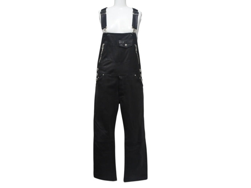 極美品 CHROME HEARTS クロムハーツ OVERALL レザーオーバーオール サイズS クロスボール ダガージップ ブラック 中古 4b003164 