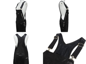 極美品 CHROME HEARTS クロムハーツ OVERALL レザーオーバーオール サイズS クロスボール ダガージップ ブラック 中古 4b003164 