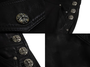 極美品 CHROME HEARTS クロムハーツ OVERALL レザーオーバーオール サイズS クロスボール ダガージップ ブラック 中古 4b003164 