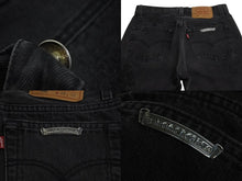 画像をギャラリービューアに読み込む, CHROME HEARTS クロムハーツ セメタリークロスパッチ デニムパンツ サイズ26 Levi&#39;s リーバイス レディース ブラック 20パッチ 美品 中古 4b003166 