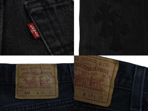 CHROME HEARTS クロムハーツ セメタリークロスパッチ デニムパンツ サイズ26 Levi's リーバイス レディース ブラック 20パッチ 美品 中古 4b003166 