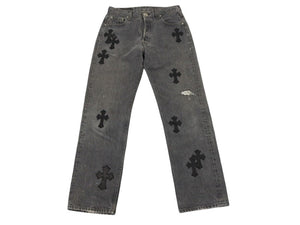 CHROME HEARTS クロムハーツ セメタリークロスパッチ デニムパンツ サイズ27 Levi's リーバイス グレー 20パッチ 美品 中古 4b003167
