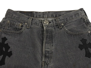 CHROME HEARTS クロムハーツ セメタリークロスパッチ デニムパンツ サイズ27 Levi's リーバイス グレー 20パッチ 美品 中古 4b003167