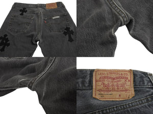 CHROME HEARTS クロムハーツ セメタリークロスパッチ デニムパンツ サイズ27 Levi's リーバイス グレー 20パッチ 美品 中古 4b003167