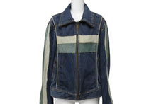 Load image into Gallery viewer, DOLCE&amp;GABBANA ドルチェアンドガッバーナ 2004AW レーシング レザー デニム ジャケット ブルー アウター サイズ34/48 美品 中古 4b003169