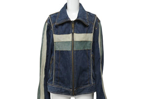 DOLCE&GABBANA ドルチェアンドガッバーナ 2004AW レーシング レザー デニム ジャケット ブルー アウター サイズ34/48 美品 中古 4b003169