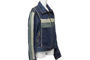 DOLCE&GABBANA ドルチェアンドガッバーナ 2004AW レーシング レザー デニム ジャケット ブルー アウター サイズ34/48 美品 中古 4b003169