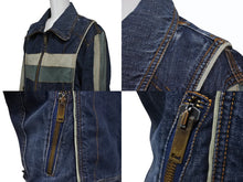 Load image into Gallery viewer, DOLCE&amp;GABBANA ドルチェアンドガッバーナ 2004AW レーシング レザー デニム ジャケット ブルー アウター サイズ34/48 美品 中古 4b003169