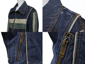DOLCE&GABBANA ドルチェアンドガッバーナ 2004AW レーシング レザー デニム ジャケット ブルー アウター サイズ34/48 美品 中古 4b003169