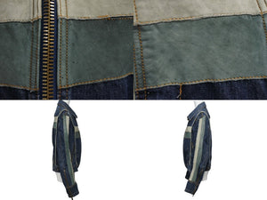 DOLCE&GABBANA ドルチェアンドガッバーナ 2004AW レーシング レザー デニム ジャケット ブルー アウター サイズ34/48 美品 中古 4b003169