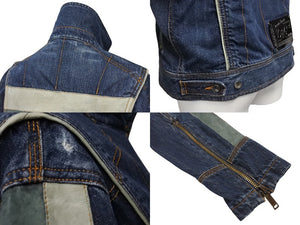 DOLCE&GABBANA ドルチェアンドガッバーナ 2004AW レーシング レザー デニム ジャケット ブルー アウター サイズ34/48 美品 中古 4b003169