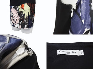 極美品 CHRISTIAN DIOR クリスチャンディオール ノースリーブ 5C21510D1726 シルク ウール ブラック マルチカラー サイズ34 中古 4b003171
