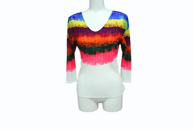 ISSEY MIYAKE PLEATS PLEASE イッセイミヤケ プリーツプリーズ フリル柄 長袖 プリーツブラウス PP31-FK341 マルチカラー サイズ3 美品 中古 4b003172