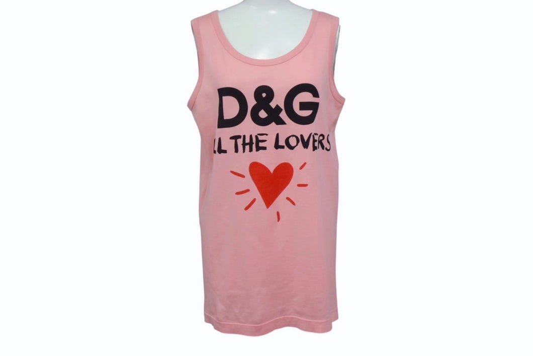 極美品 DOLCE&GABBANA ドルチェアンドガッバーナ タンクトップ F8H47T サイズ36 ALL THE LOVERS プリント ピンク 中古 4b003173