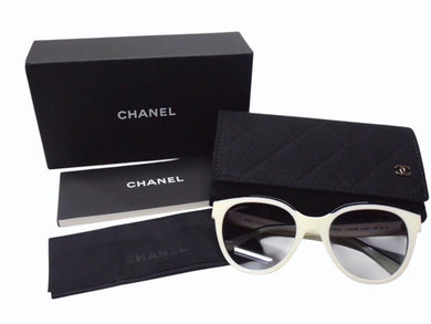 極美品 CHANEL シャネル バタフライ シェイプ アイウェア サングラス 5414-A ホワイト ブラック ゴールド金具 サイズ54□20 中古 4b003180