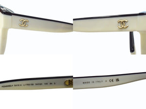 極美品 CHANEL シャネル バタフライ シェイプ アイウェア サングラス 5414-A ホワイト ブラック ゴールド金具 サイズ54□20 中古 4b003180