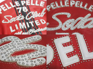 pellepelle ペレペレ SODA CLUB ソーダクラブ レザージャケット サイズ42 パッチ スタッズ ラインストーン レッド ブラック 美品 中古 4b003184