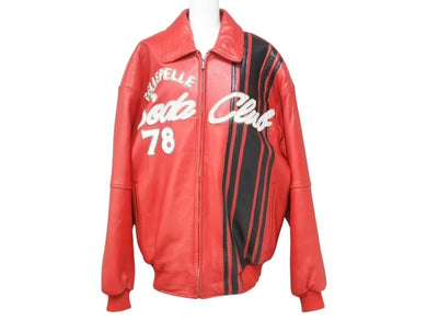 pellepelle ペレペレ SODA CLUB ソーダクラブ レザージャケット サイズ42 パッチ スタッズ ラインストーン レッド ブラック 美品 中古 4b003184