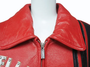 pellepelle ペレペレ SODA CLUB ソーダクラブ レザージャケット サイズ42 パッチ スタッズ ラインストーン レッド ブラック 美品 中古 4b003184