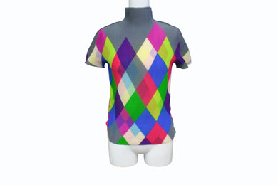 me ISSEY MIYAKE ミー イッセイミヤケ アーガイル柄 プリーツ ハイネック ワッフルブラウス MI71FK245 マルチカラー 良品 中古 4b003192