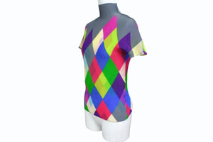 me ISSEY MIYAKE ミー イッセイミヤケ アーガイル柄 プリーツ ハイネック ワッフルブラウス MI71FK245 マルチカラー 良品 中古 4b003192