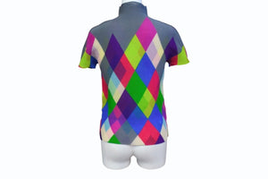 me ISSEY MIYAKE ミー イッセイミヤケ アーガイル柄 プリーツ ハイネック ワッフルブラウス MI71FK245 マルチカラー 良品 中古 4b003192