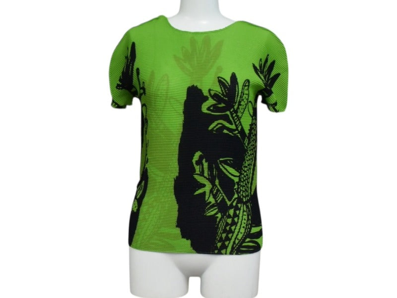 極美品 ISSEY MIYAKE イッセイミヤケ ワッフルブラウス MI83FK146 フィリピン製 ポリエステル ブラック グリーン 中古 4b003193