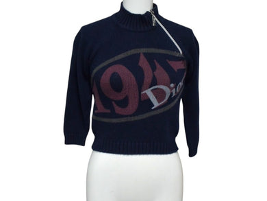 CHRISTIAN DIOR クリスチャンディオール 1947 ニット ブランドロゴ ネイビー ピンク ブルー ベージュ サイズ5A 美品 中古 4b003195