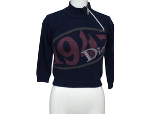 CHRISTIAN DIOR クリスチャンディオール 1947 ニット ブランドロゴ ネイビー ピンク ブルー ベージュ サイズ5A 美品 中古 4b003195